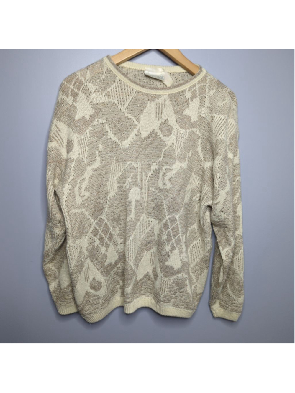 Vintage 90s Smart Set Metallic Gold Knit Crewneck Sweater Large - Picture 5 of 14